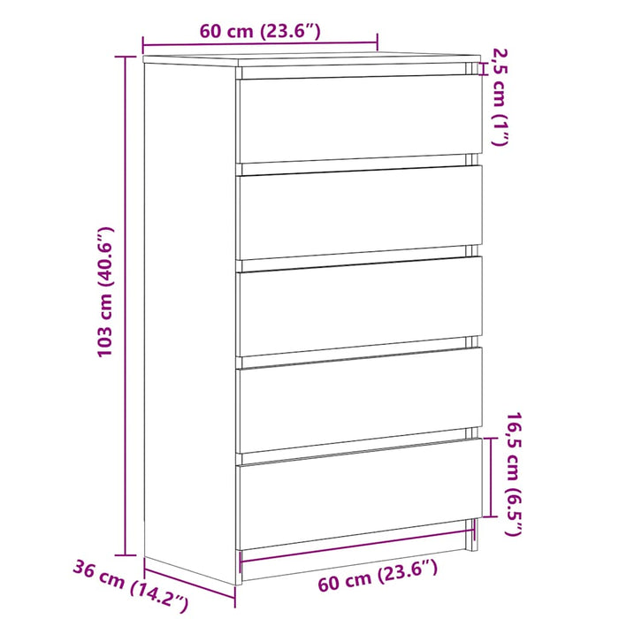 Cassettiera Rovere Fumo 60x36x103 cm in Legno Multistrato 823021