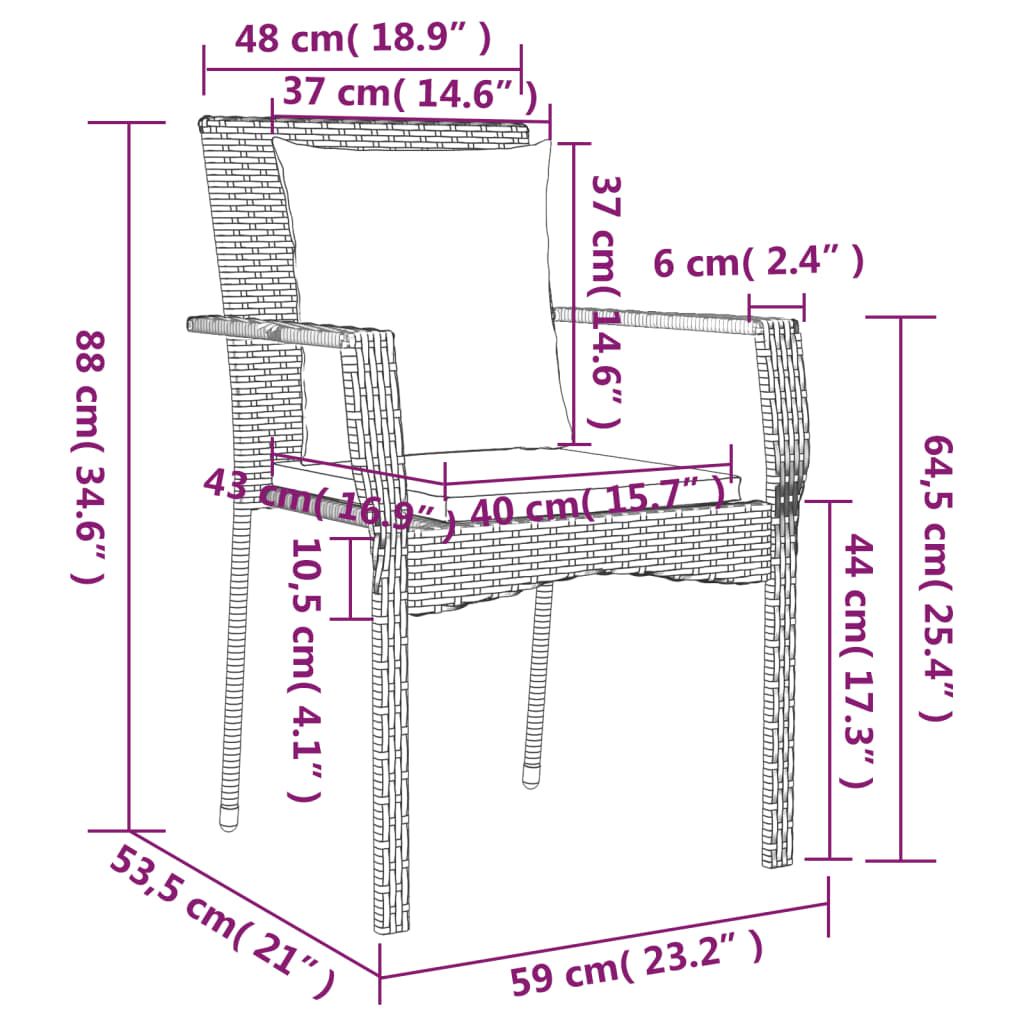 Sedie da Giardino con Cuscini 2 pz in Polyrattan Nere