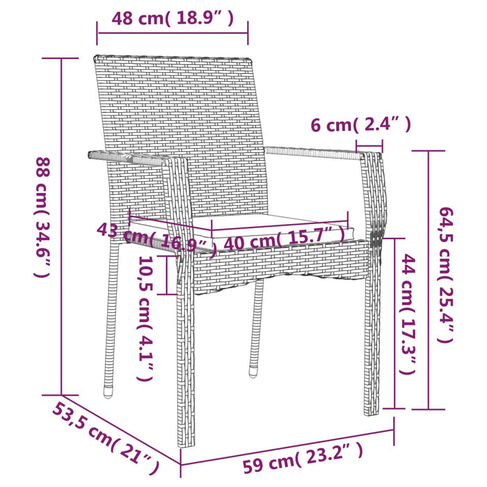 Sedie da Giardino con Cuscini 2 pz in Polyrattan Grigie 319882