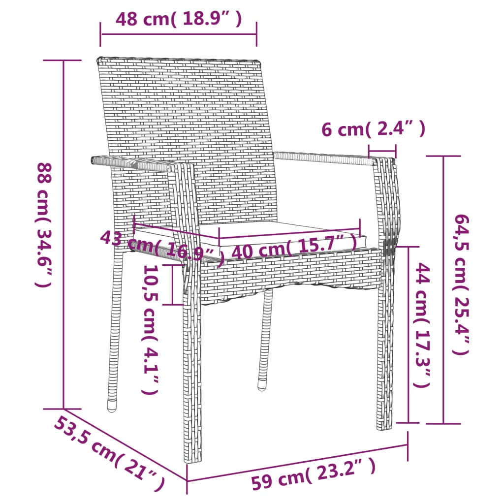 Sedie da Giardino con Cuscini 4 pz in Polyrattan Nere 319883