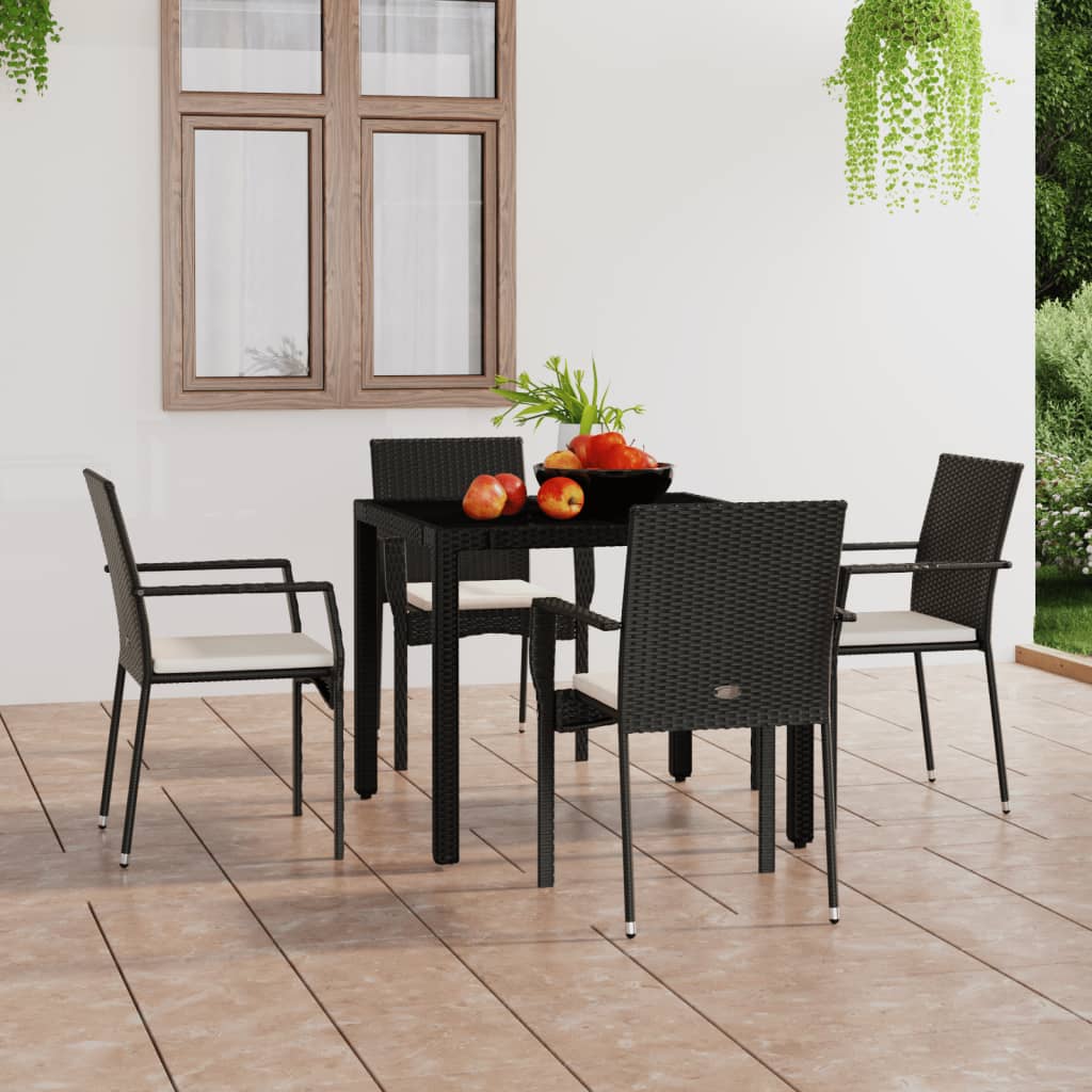 Sedie da Giardino con Cuscini 4 pz in Polyrattan Nere 319883