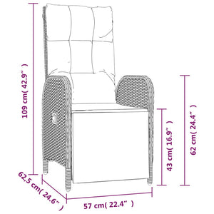 Sedie Reclinabili da Esterno con Cuscini 2 pz Polyrattan Grigie