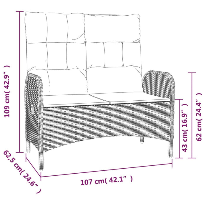 Panca Reclinabile da Giardino con Cuscini 107cm Polyrattan Nera cod mxl 50356