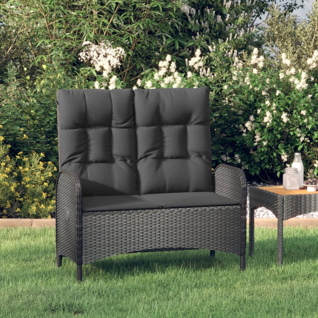 Panca Reclinabile da Giardino con Cuscini 107cm Polyrattan Nera cod mxl 50356