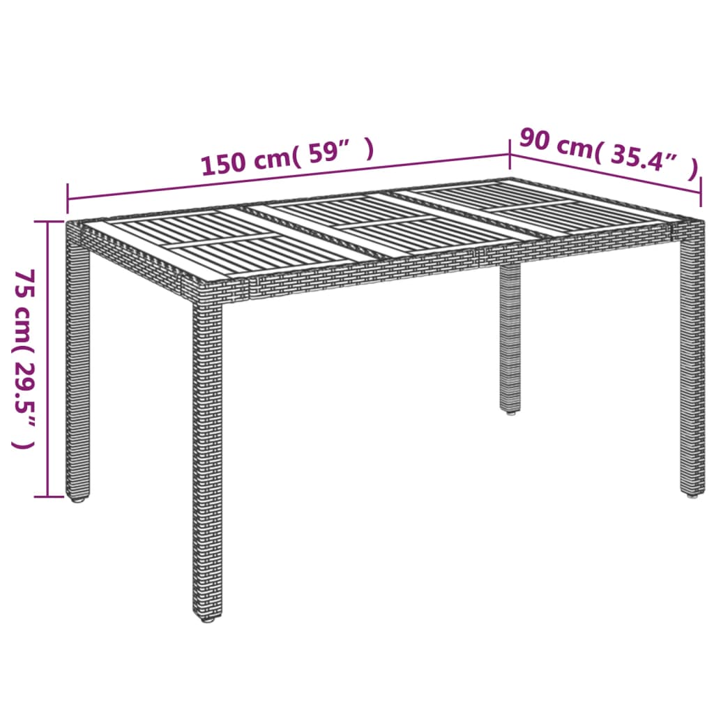 Tavolo da Giardino Piano in Legno Grigio 150x90x75cm Polyrattan 319902