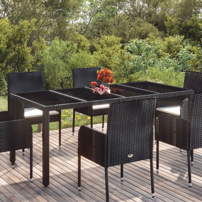 Tavolo da Giardino Piano in Vetro Nero 190x90x75 cm Polyrattan cod mxl 34366