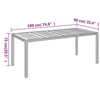 Tavolo da Giardino Piano in Legno Grigio 190x90x75cm Polyrattan cod mxl 34368