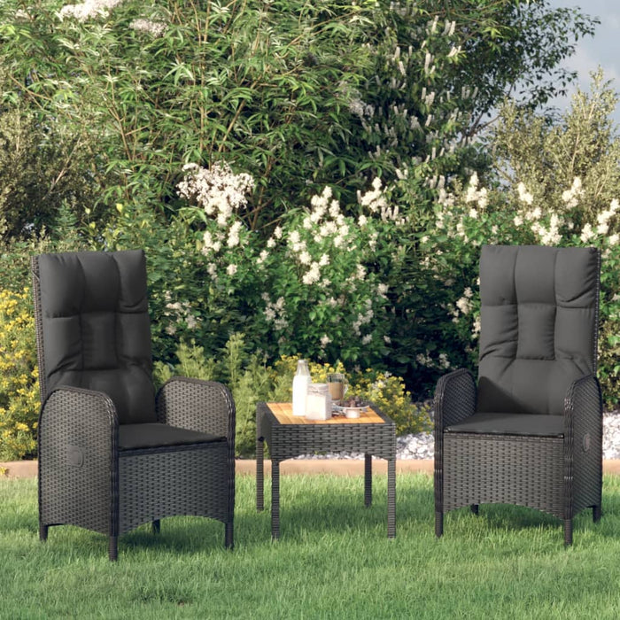 Set Divani da Giardino 3 pz con Cuscini Nero in Polyrattan cod mxl 42925