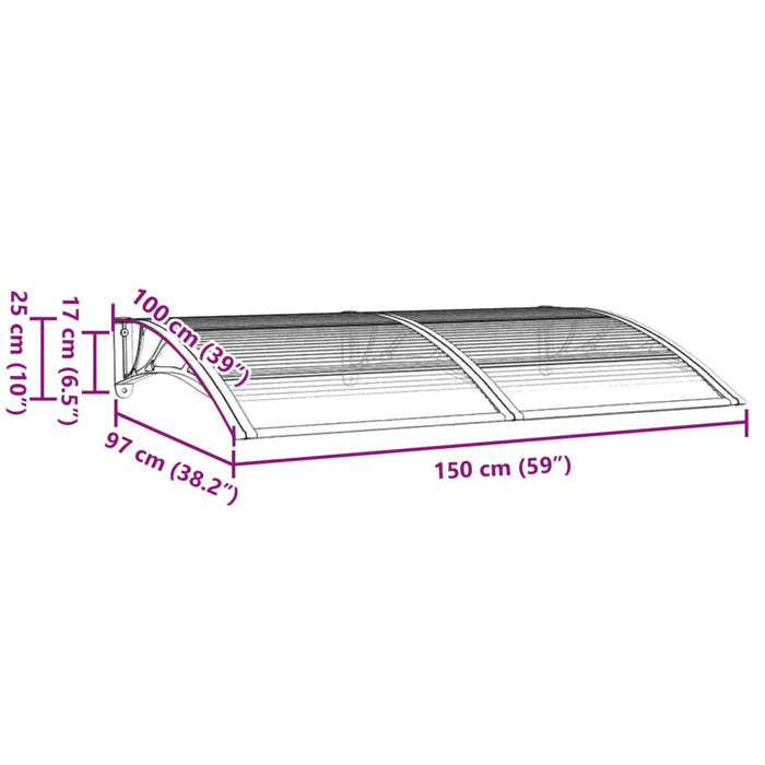 Tettoia per Porta Grigia 150x100 cm Policarbonato cod mxl 65789