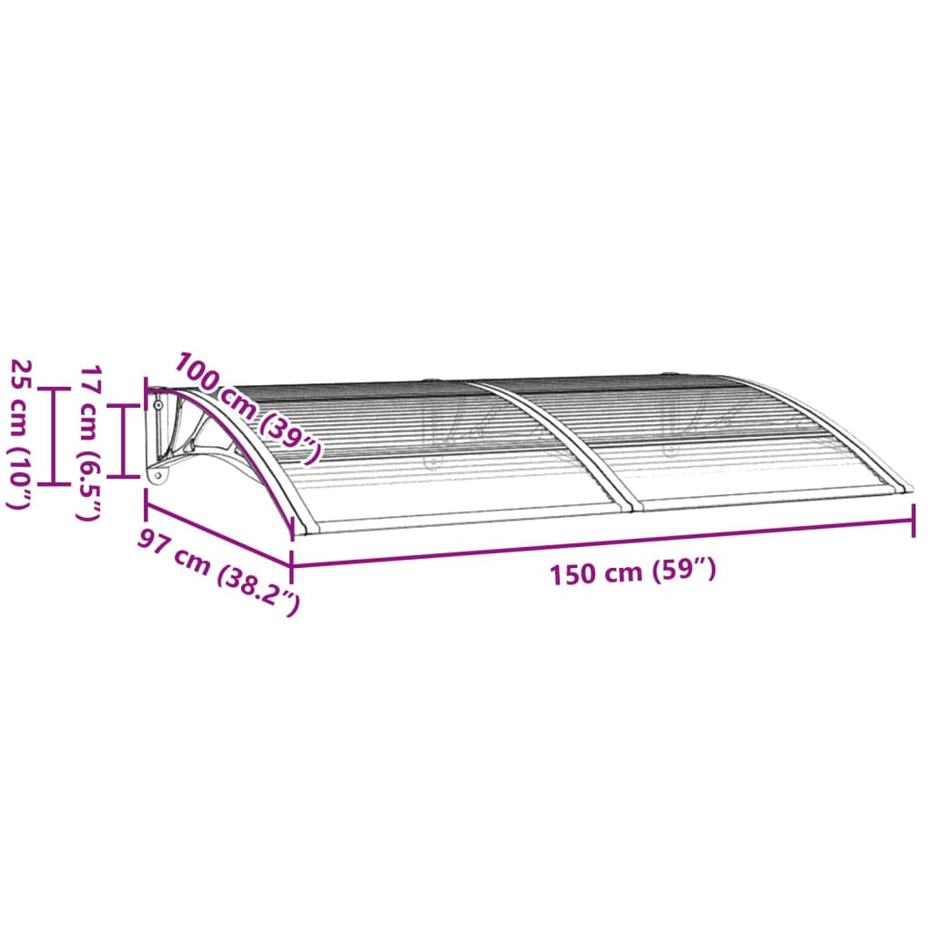 Tettoia per Porta Nera 150x100 cm Policarbonato cod mxl 54062