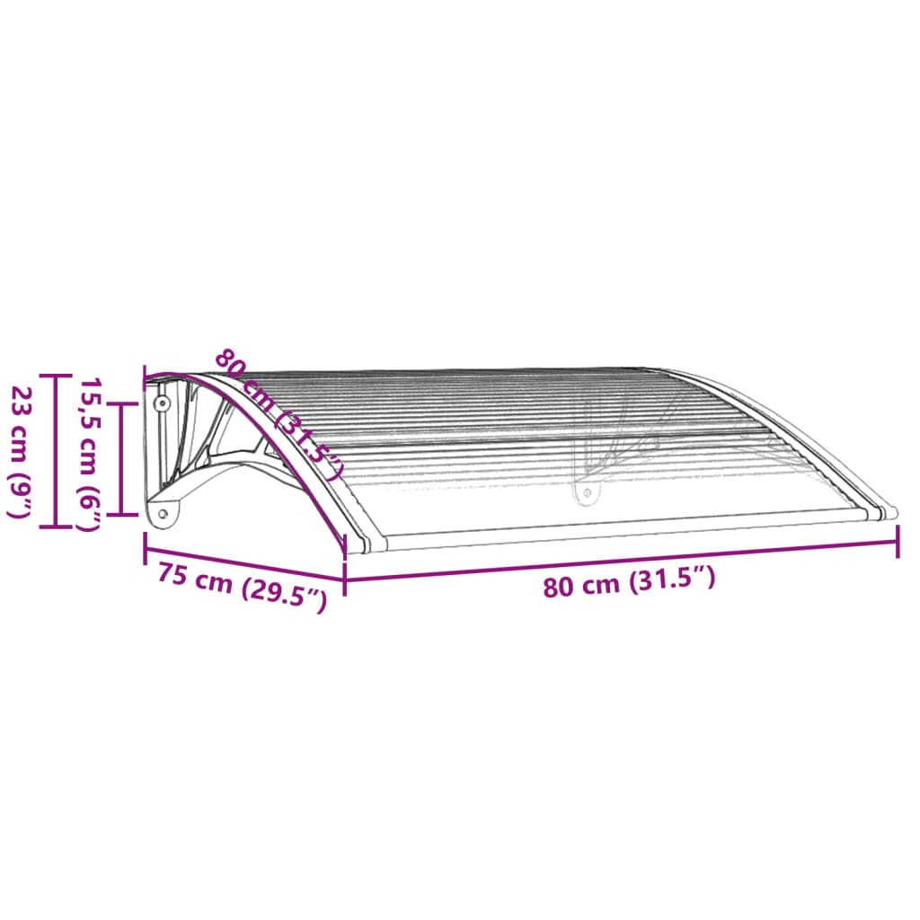 Tettoia per Porta Grigio e Trasparente 80x80 cm Policarbonato 153586