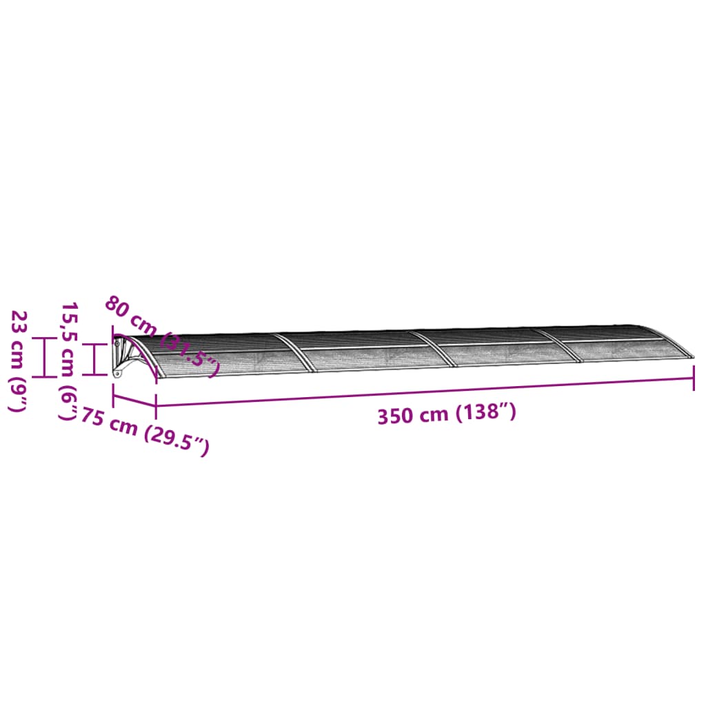 Tettoia per Porta Grigio e Trasparente 350x75 cm Policarbonato 153592