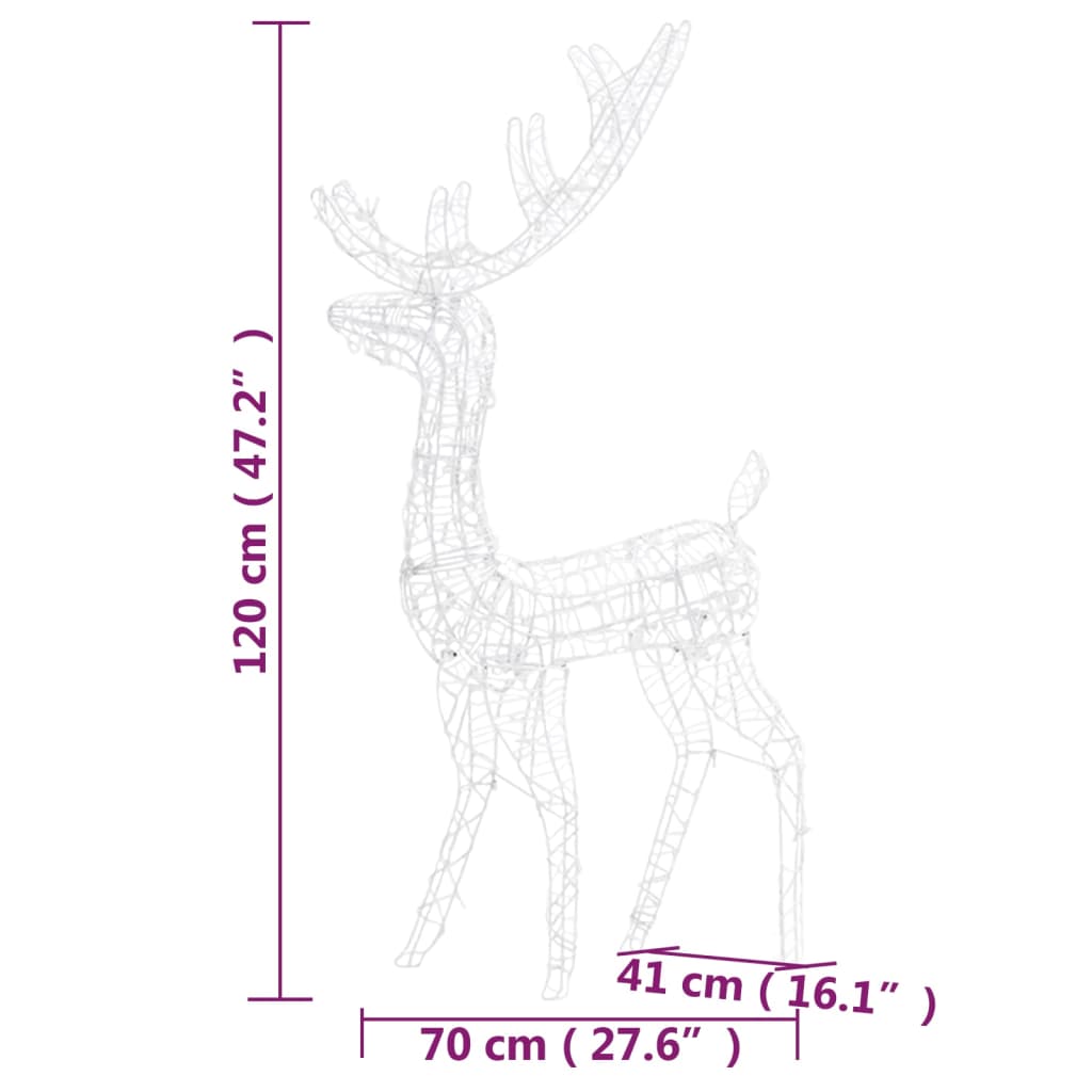 Decorazioni Natalizie Renne in Acrilico 3 pz 120cm Bianco Caldo