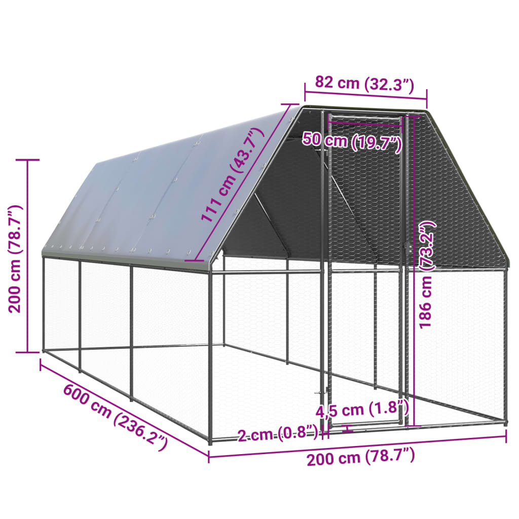 Gabbia per Polli da Esterno 2x6x2 m in Acciaio Zincato cod mxl 53296