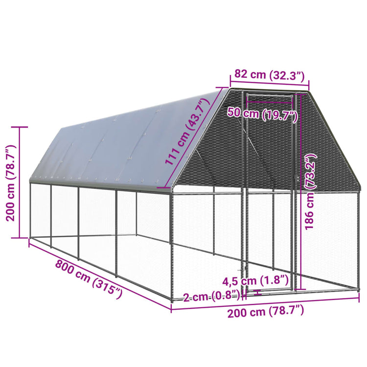 Gabbia per Polli da Esterno 2x8x2 m in Acciaio Zincato cod mxl 53294