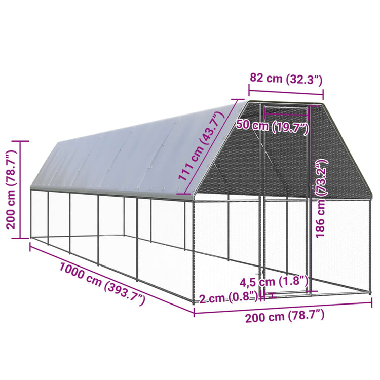 Gabbia per Polli da Esterno 2x10x2 m in Acciaio Zincato cod mxl 50914