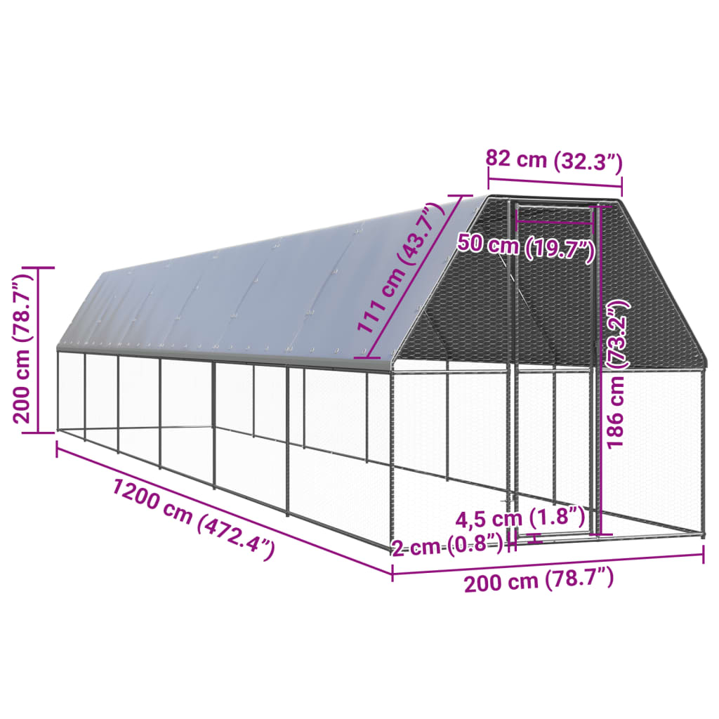 Gabbia per Polli da Esterno 2x12x2 m in Acciaio Zincato cod mxl 53335