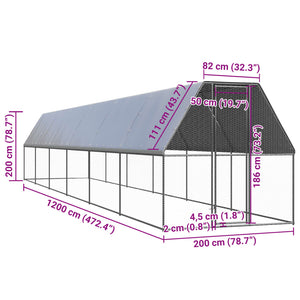 Gabbia per Polli da Esterno 2x12x2 m in Acciaio Zincato 3154375