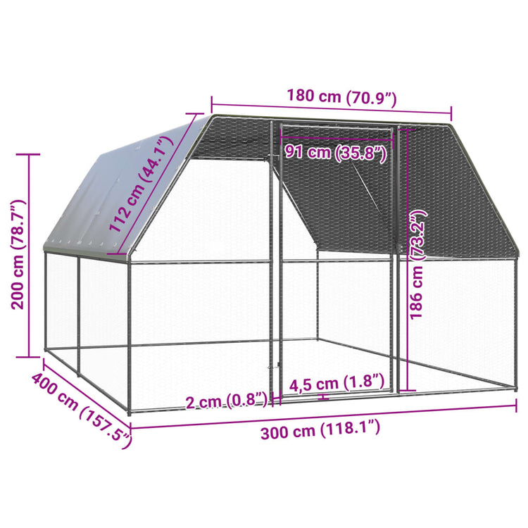 Gabbia per Polli da Esterno 3x4x2 m in Acciaio Zincato cod mxl 54166