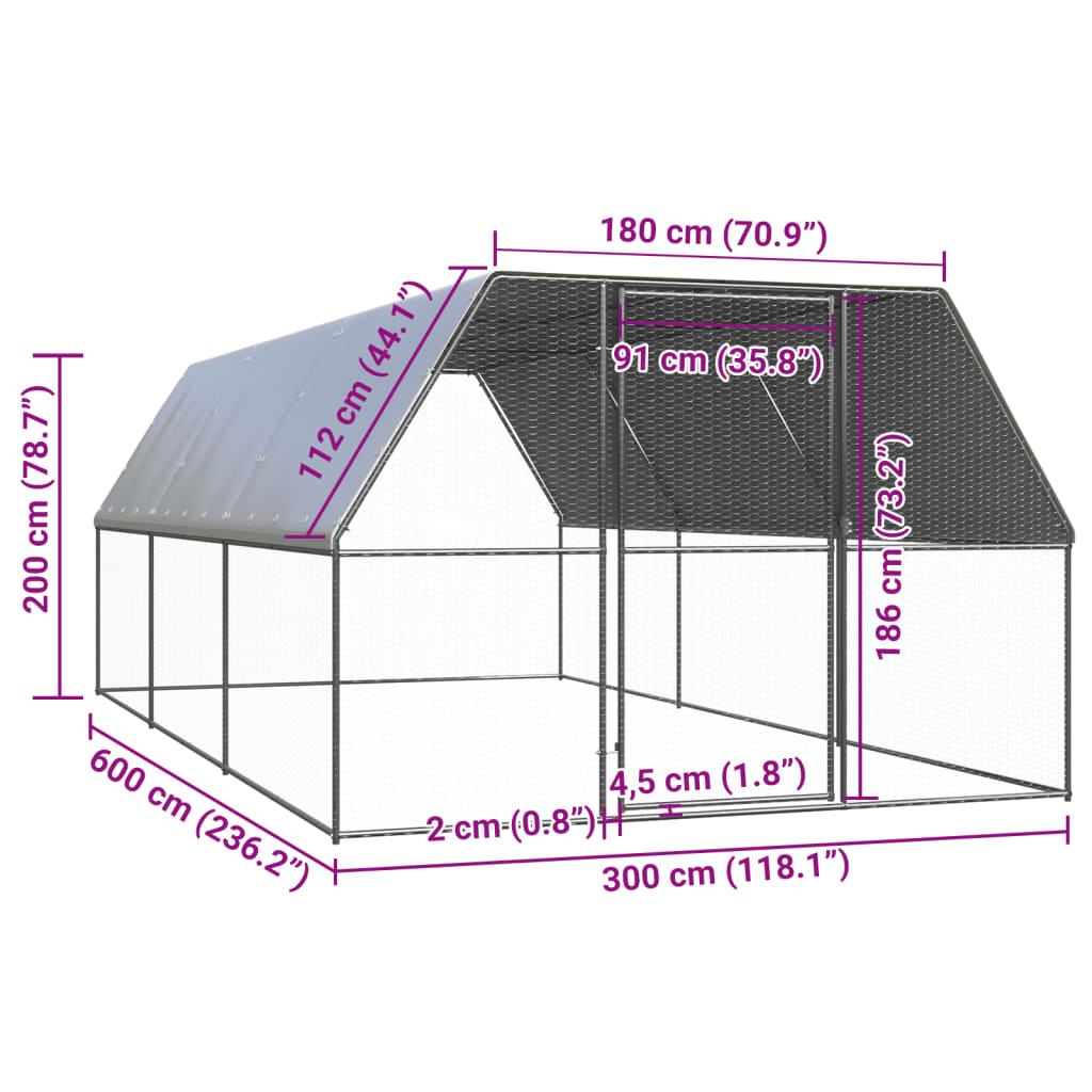 Gabbia per Polli da Esterno 3x6x2 m in Acciaio Zincato 3154377