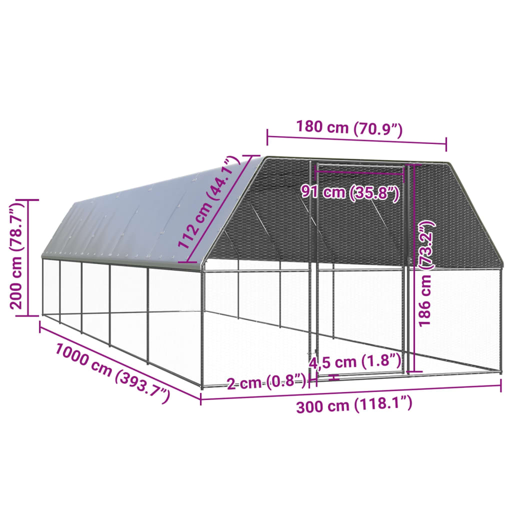 Gabbia per Polli da Esterno 3x10x2 m in Acciaio Zincato 3154379