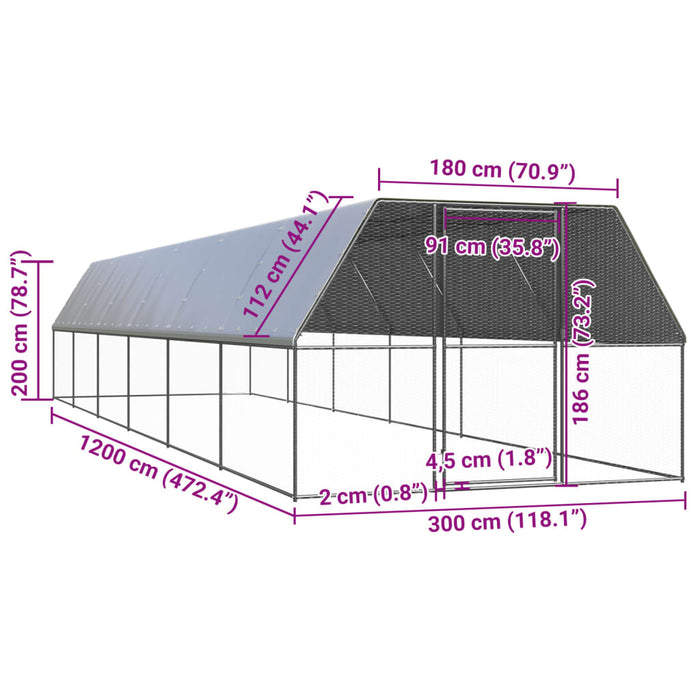 Gabbia per Polli da Esterno 3x12x2 m in Acciaio Zincato cod mxl 51421