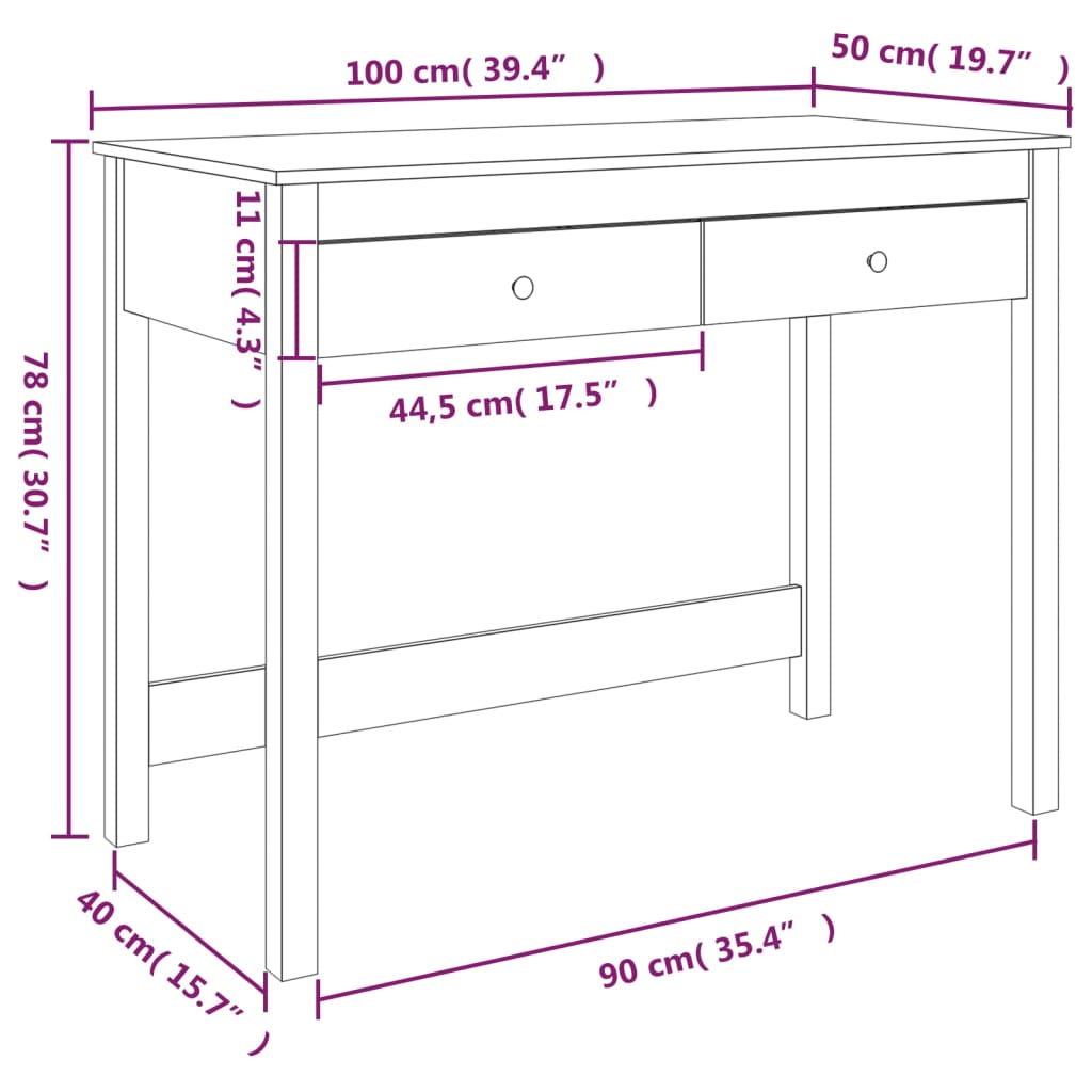 Scrivania con Cassetti Miele 100x50x78 cm Legno Massello Pino 824646