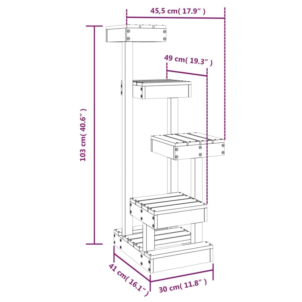 Albero per Gatti 45,5x49x103 cm in Legno Massello di Pino 824648