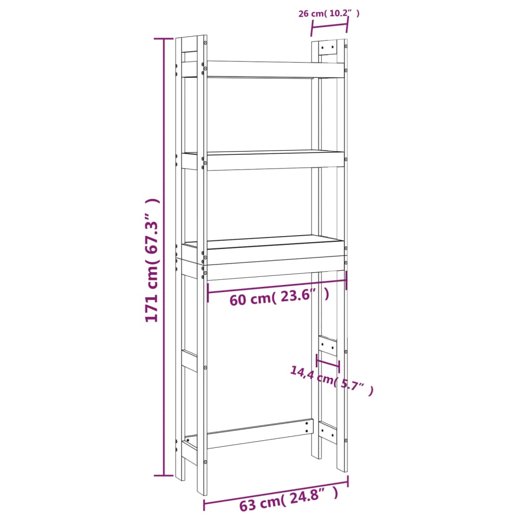 Rastrelliera da Bagno 63x26x171 cm in Legno Massello di Pino 824658