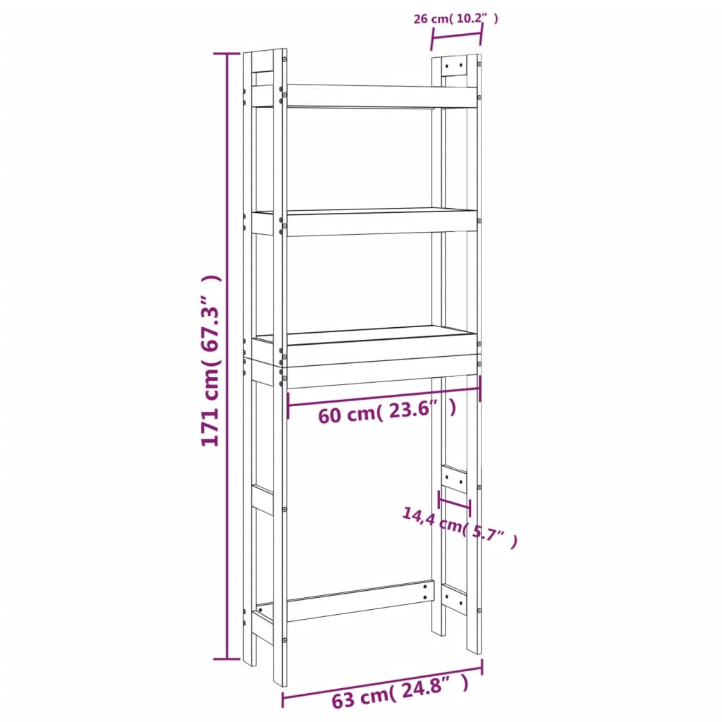 Rastrelliera da Bagno Nera 63x26x171 cm Legno Massello Pino 824662