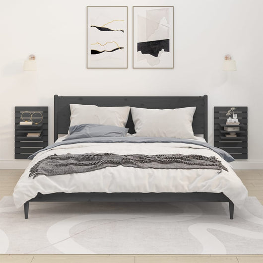 Mensole da Letto a Parete 2 pz Grigio Legno Massello di Pino cod mxl 32893