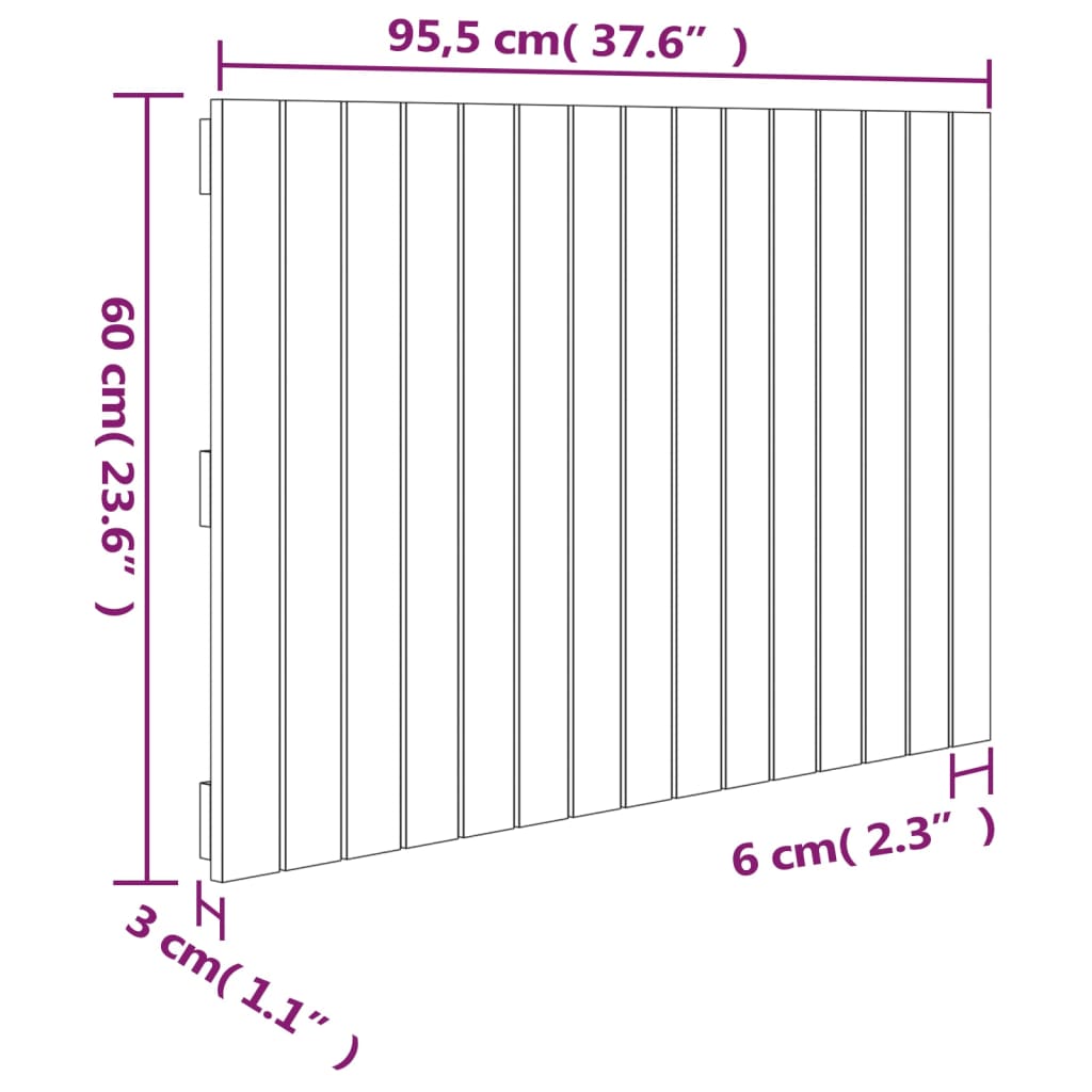 Testiera da Parete Grigia 95,5x3x60cm in Legno Massello di Pino cod mxl 48128