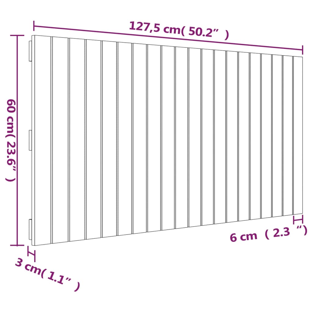 Testiera da Parete Nera 127,5x3x60 cm in Legno Massello di Pino cod 12158