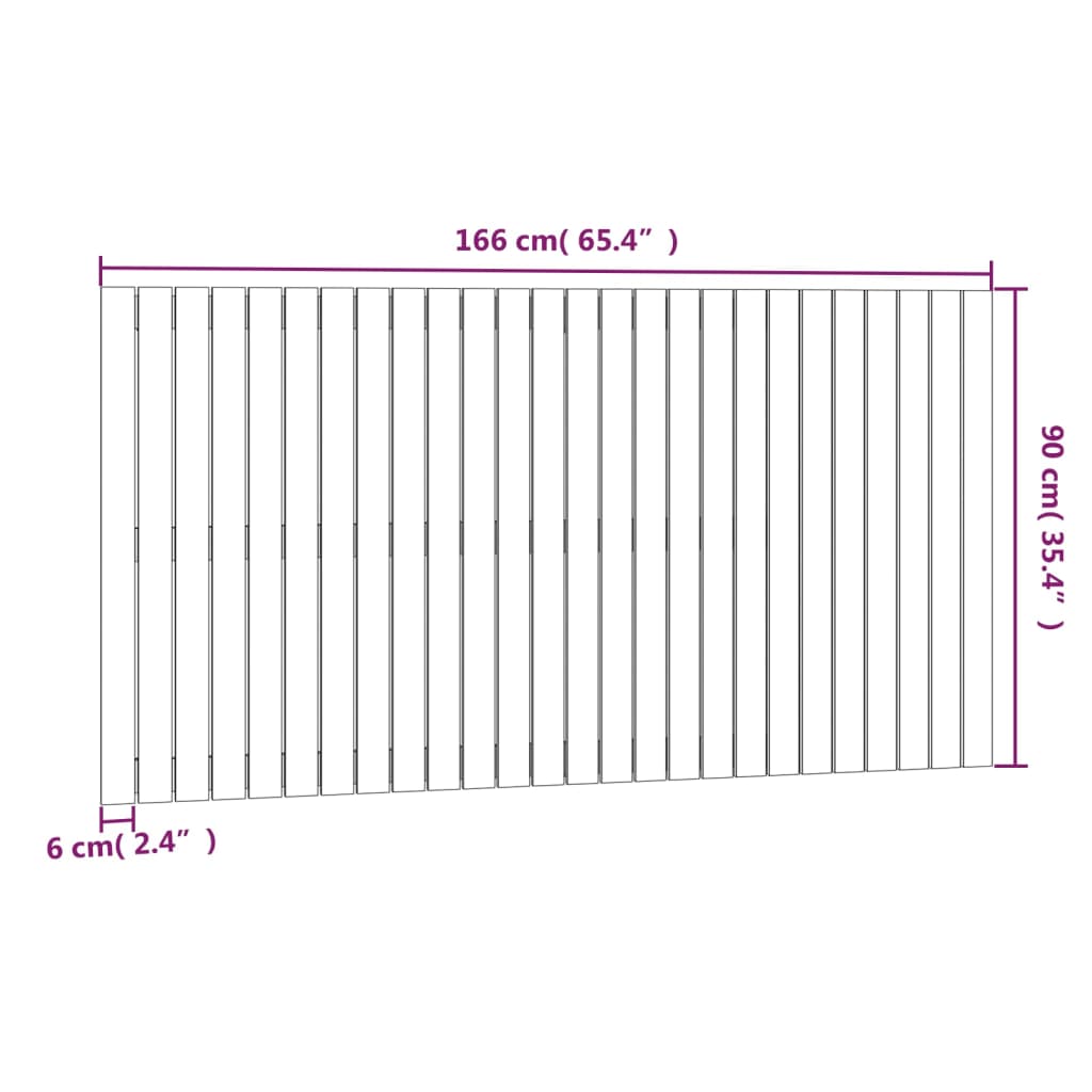 Testiera da Parete Nera 166x3x90 cm in Legno Massello di Pino cod mxl 50488