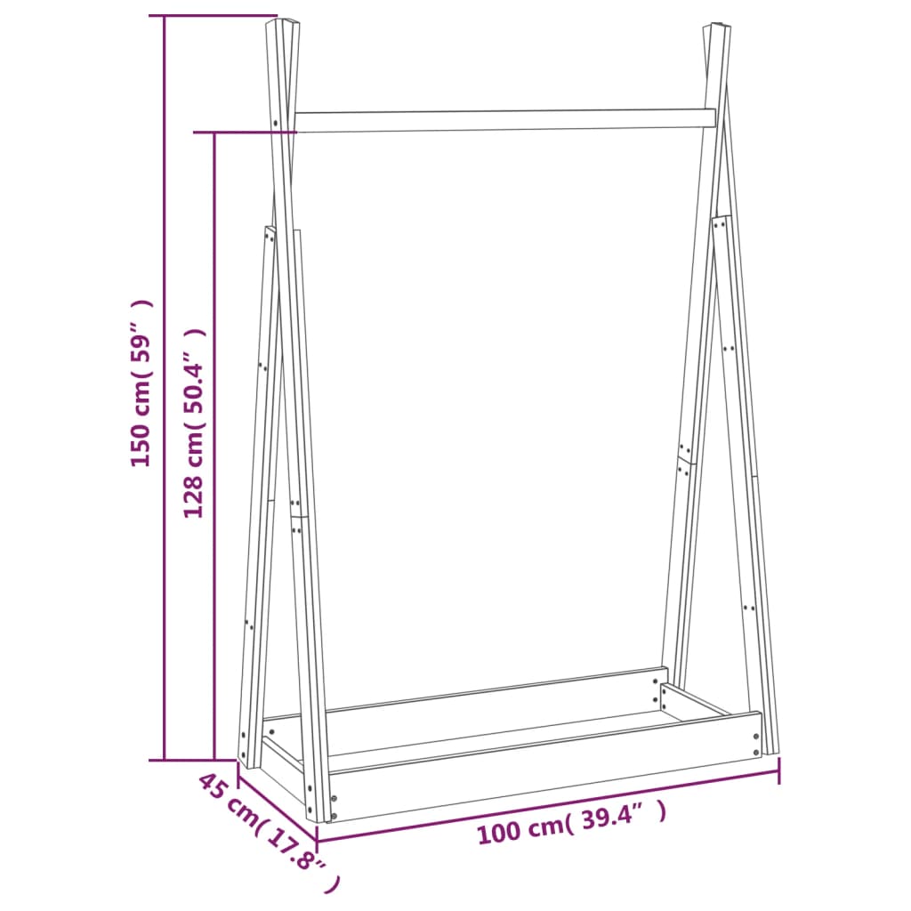 Appendiabiti 100x45x150 cm in Legno Massello di Pino cod mxl 70839