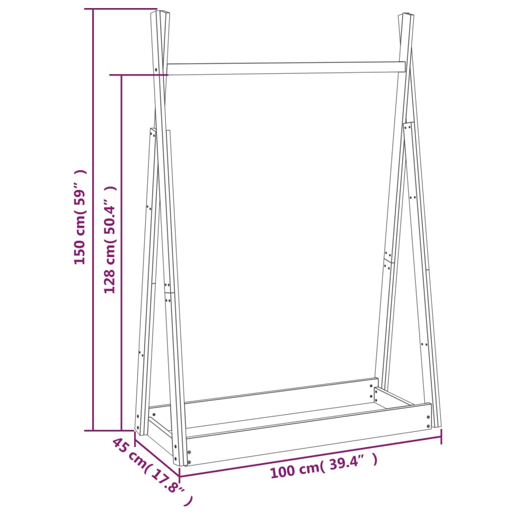 Appendiabiti Bianco 100x45x150 cm in Legno Massello di Pino 824984