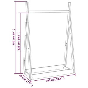 Appendiabiti Bianco 100x45x150 cm in Legno Massello di Pino 824984