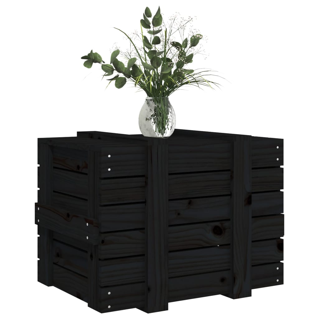 Contenitore Portaoggetti Nero 58x40,5x42 cm Legno Massello Pino