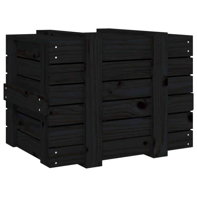 Contenitore Portaoggetti Nero 58x40,5x42 cm Legno Massello Pino