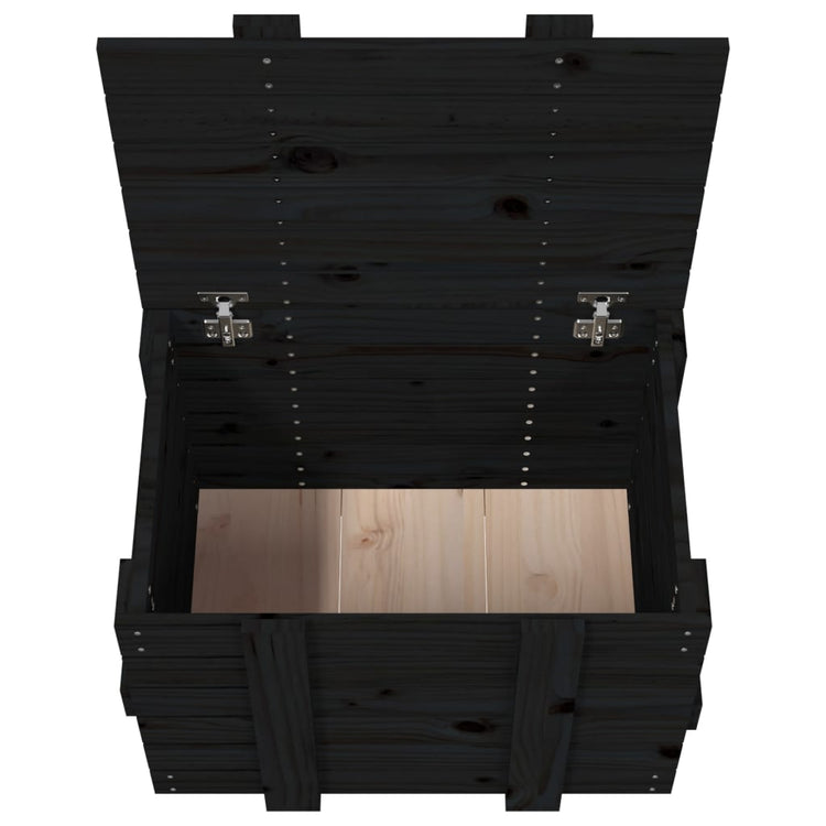 Contenitore Portaoggetti Nero 58x40,5x42 cm Legno Massello Pino