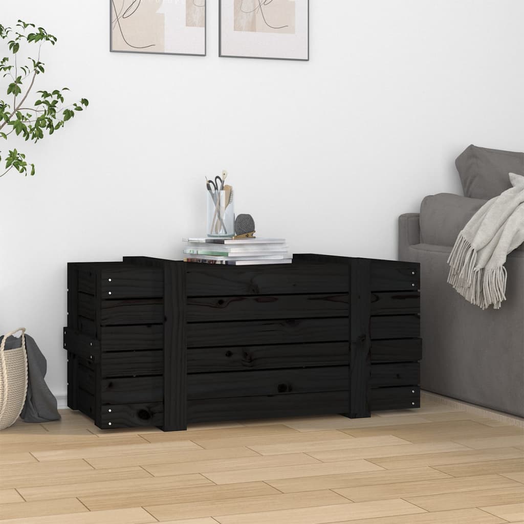 Contenitore Portaoggetti Nero 91x40,5x42 cm Legno Massello Pino