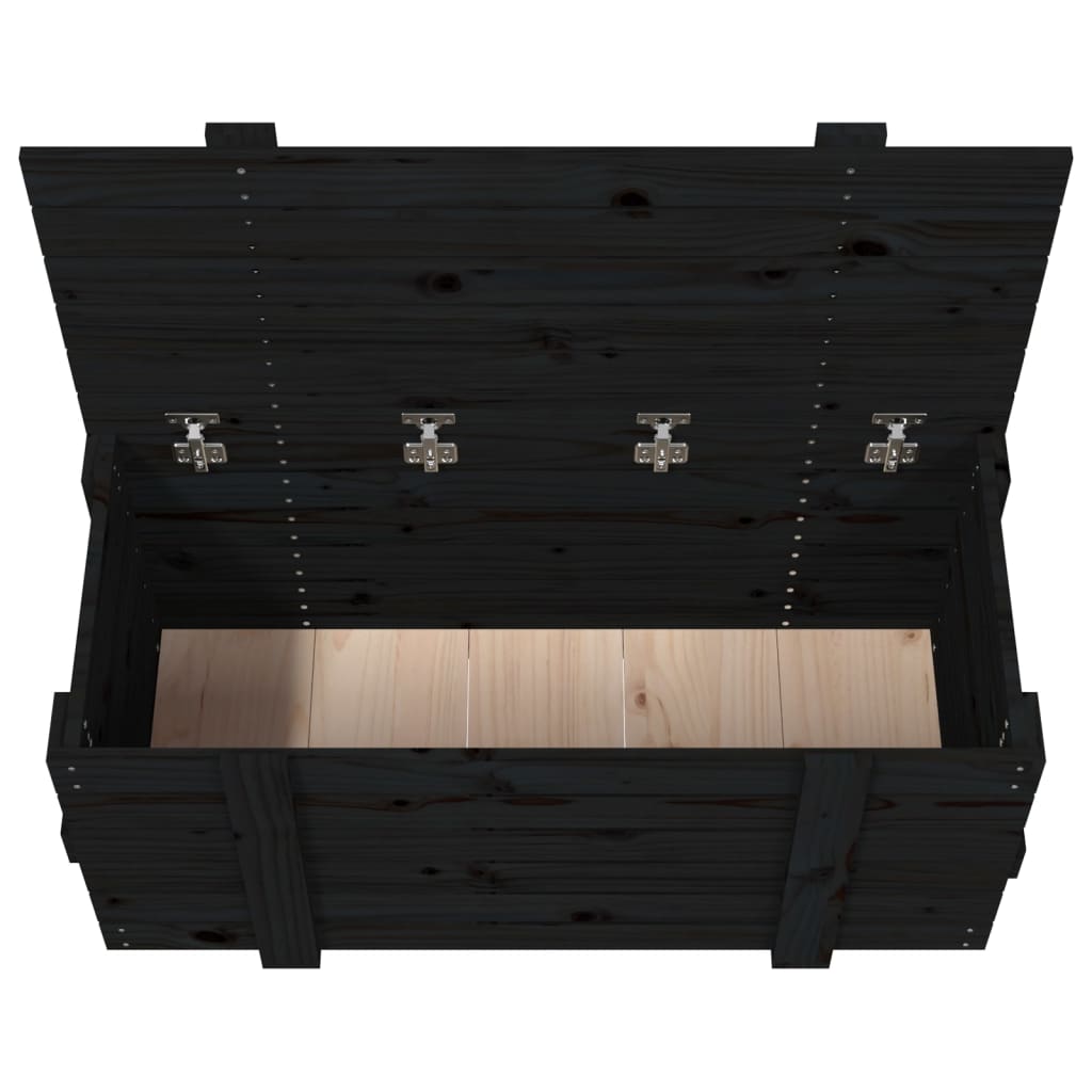 Contenitore Portaoggetti Nero 91x40,5x42 cm Legno Massello Pino