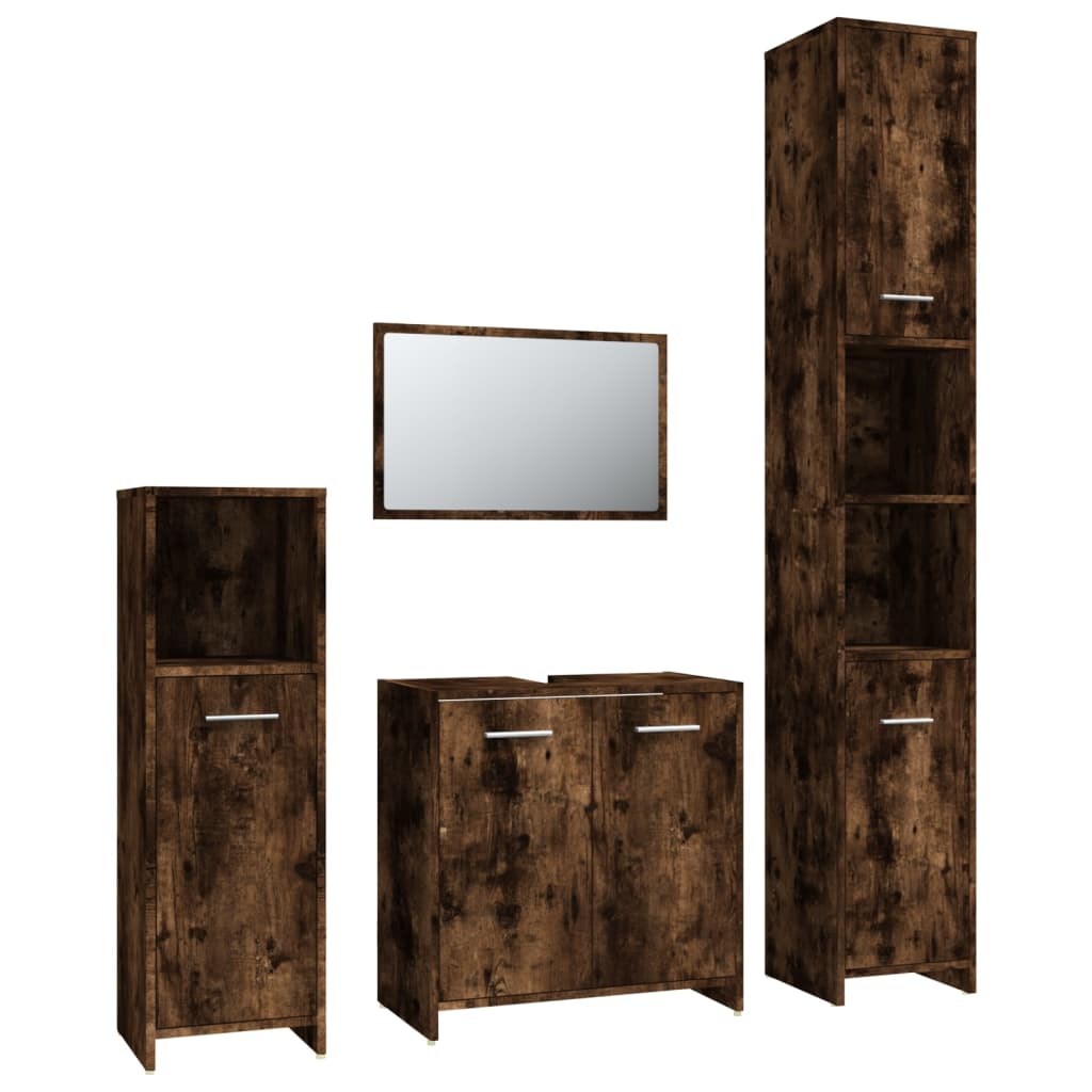 Set Mobili da Bagno 4 pz Rovere Fumo in Legno Multistrato