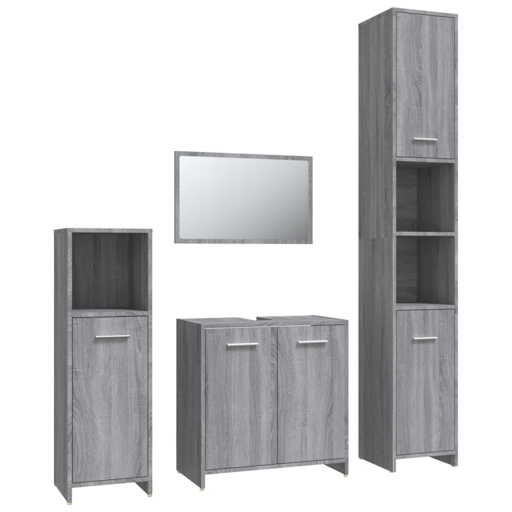 Set Mobili da Bagno 4 pz Grigio Sonoma in Legno Multistrato 3154404