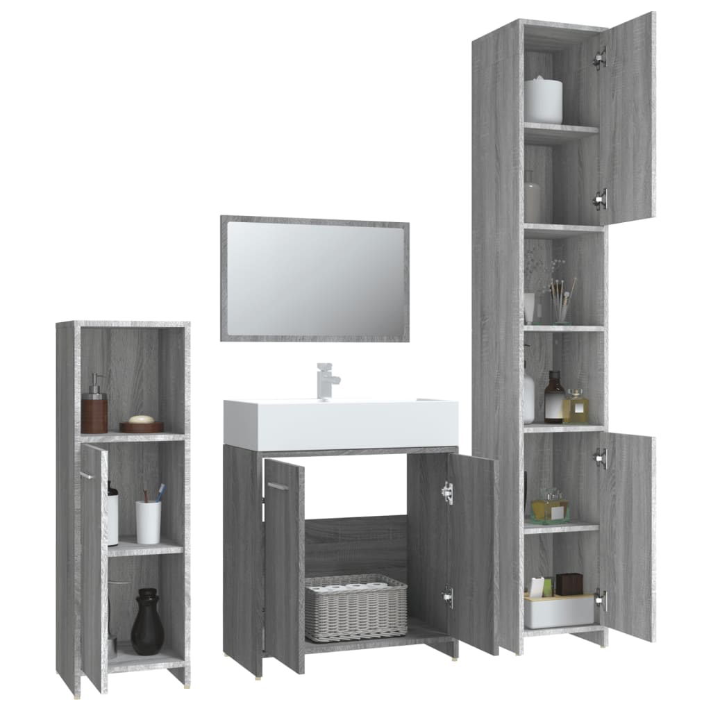 Set Mobili da Bagno 4 pz Grigio Sonoma in Legno Multistrato 3154404