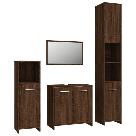 Set Mobili da Bagno 4 pz Rovere Marrone in Legno Multistrato cod mxl 18661