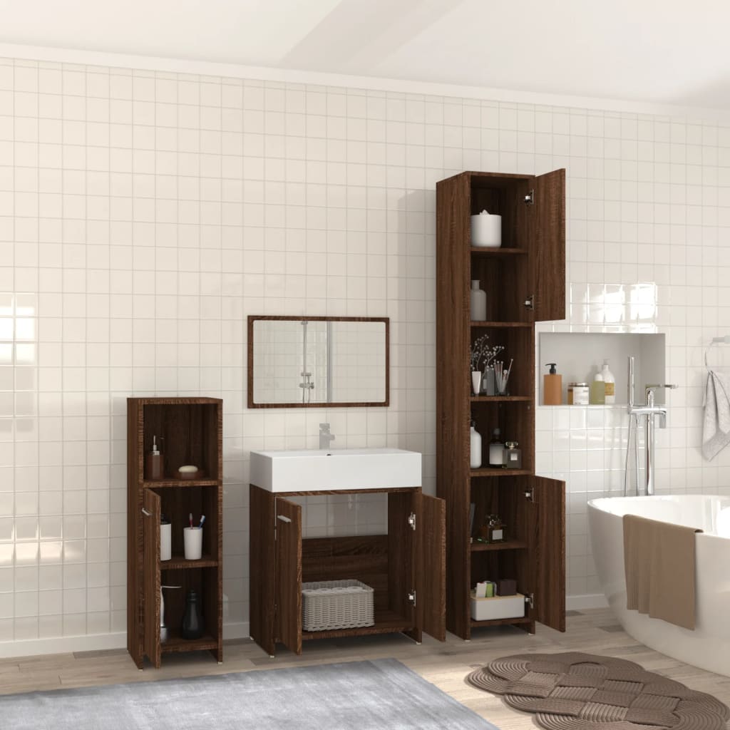 Set Mobili da Bagno 4 pz Rovere Marrone in Legno Multistrato cod mxl 18661