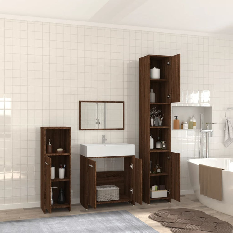 Set Mobili da Bagno 4 pz Rovere Marrone in Legno Multistrato cod mxl 18661