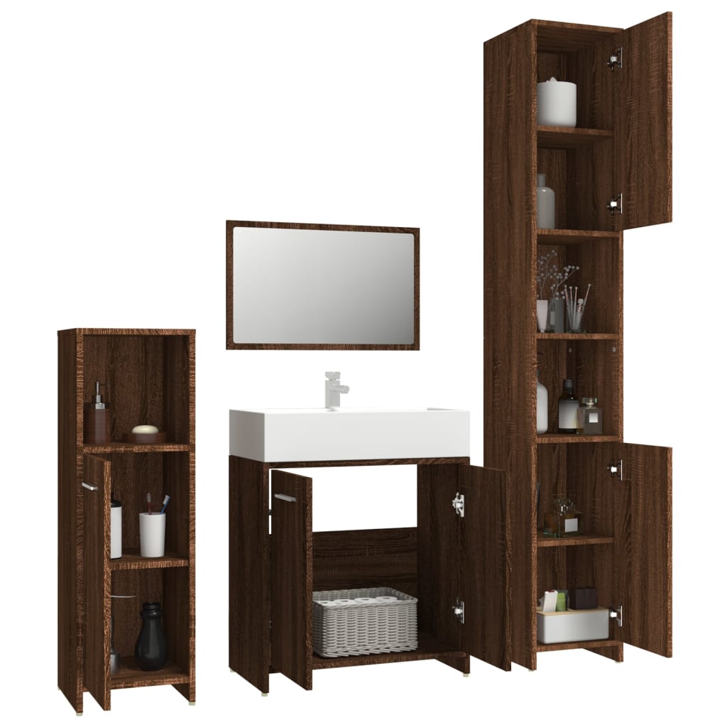 Set Mobili da Bagno 4 pz Rovere Marrone in Legno Multistrato cod mxl 18661