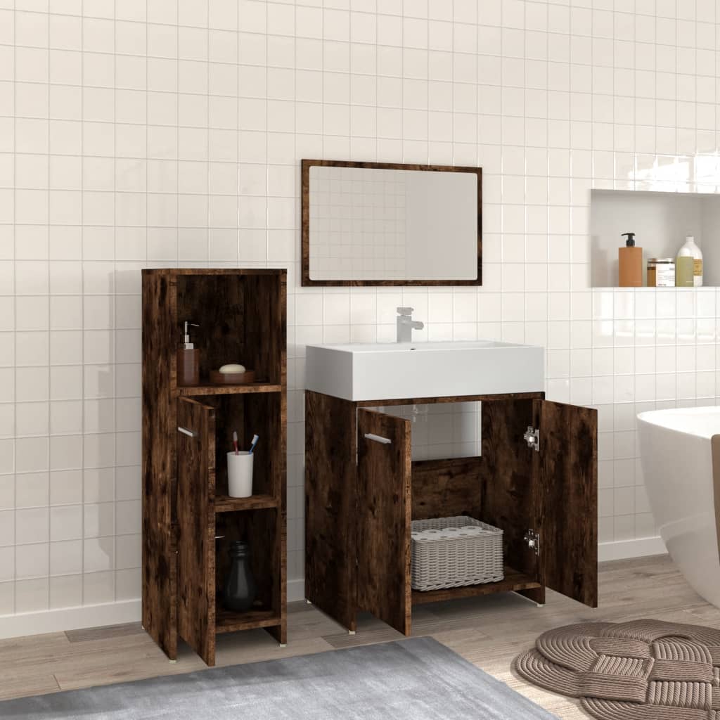 Set Mobili da Bagno 3 pz Rovere Fumo in Legno Multistrato cod mxl 31397